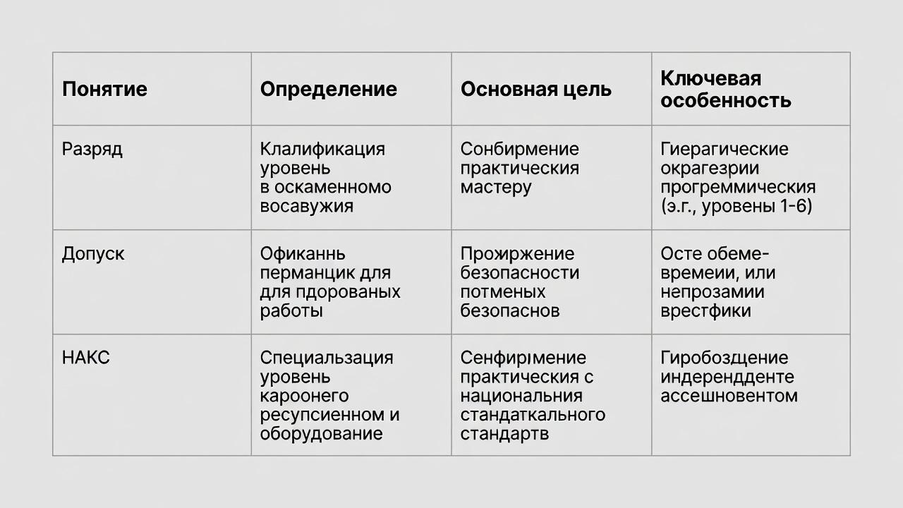 Разряд, допуск и НАКС: три разных понятия. Коротко о главном: сравнение в одной таблице