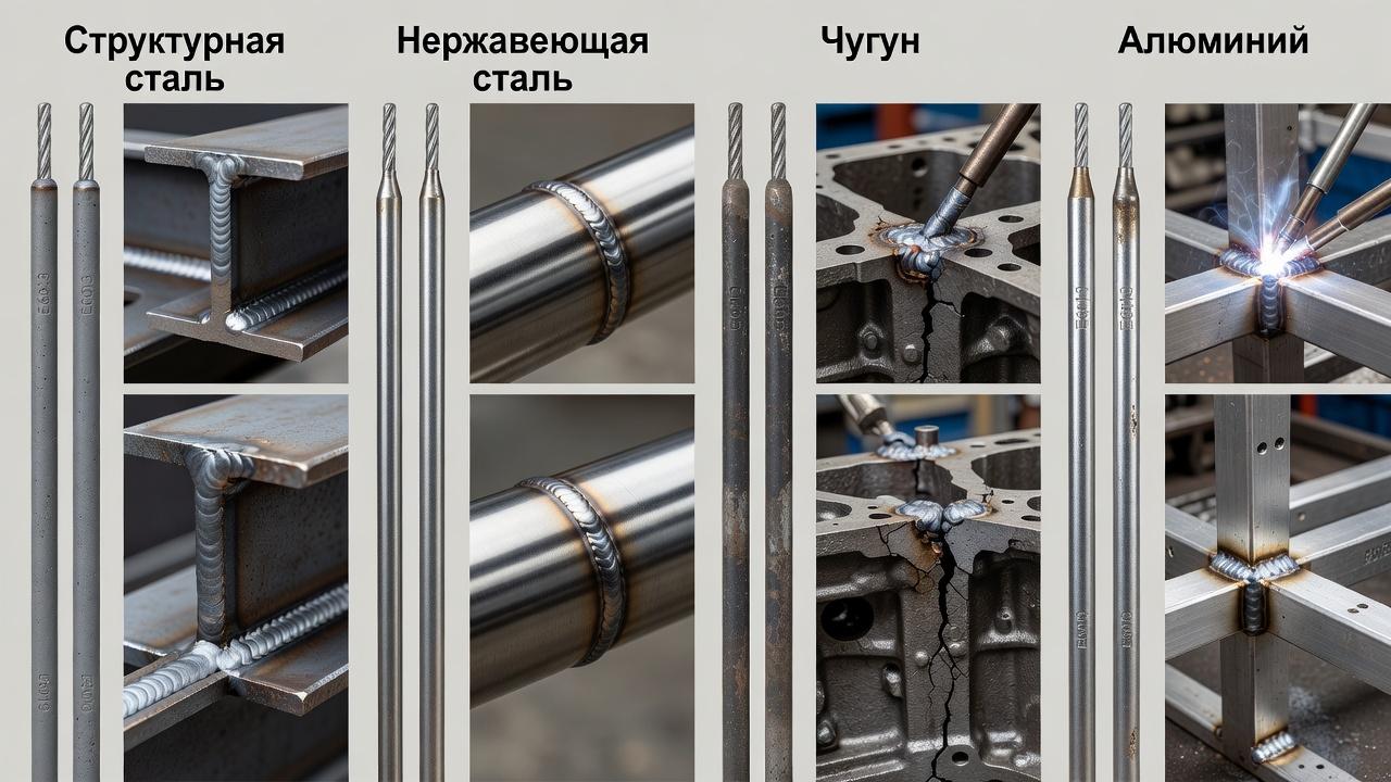 Образцы сварочных электродов и соединений разных металлических деталей