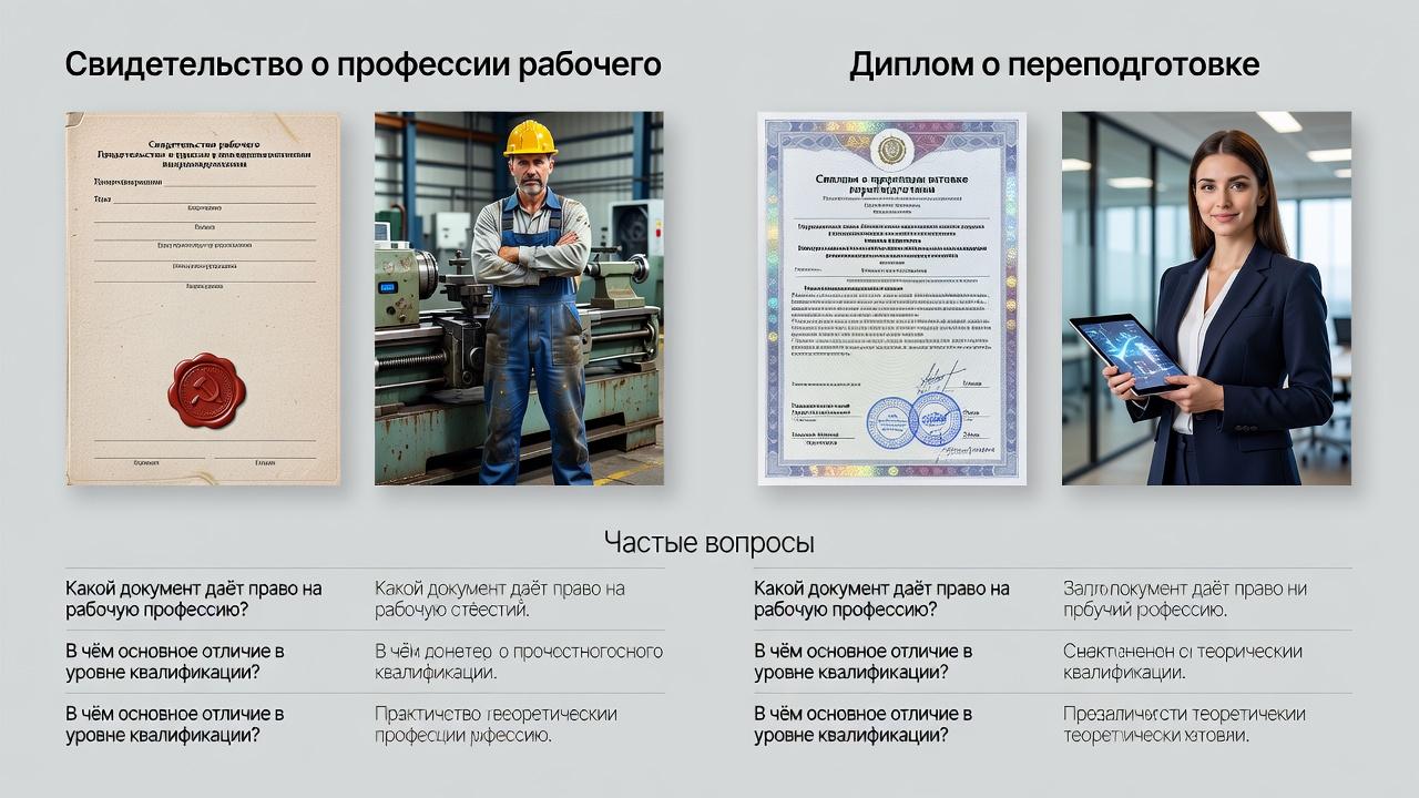 Свидетельство о профессии рабочего и диплом о переподготовке: различия. Частые вопросы